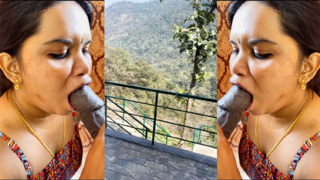 Mallu Aswathy Achu Aunty Blowjob Resort Balcony Suck