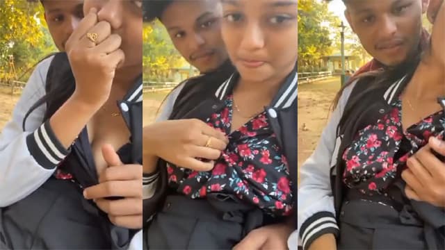Sweet School Babe – BF Boobs Press Outdoor Exposed