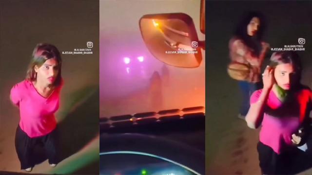 A girl showing her pussy – to a truck driver on the road video