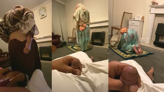 Muslim Milf Wife Doing Namaz – While Husband Jerking Behind