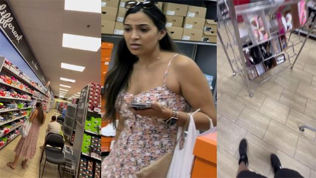 Bhabhi On Shoe Store & Market Upskirt Secretly Recorded